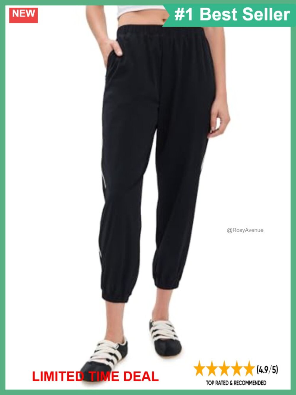 Lightweight Technical Jogger Pants with Piping, High Rise Cuffed Fit, Fitted